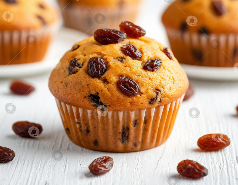 Скачать Кекс с изюмом на белом фоне. Создано с помощью искусственного интеллекта. фотосток Ozero