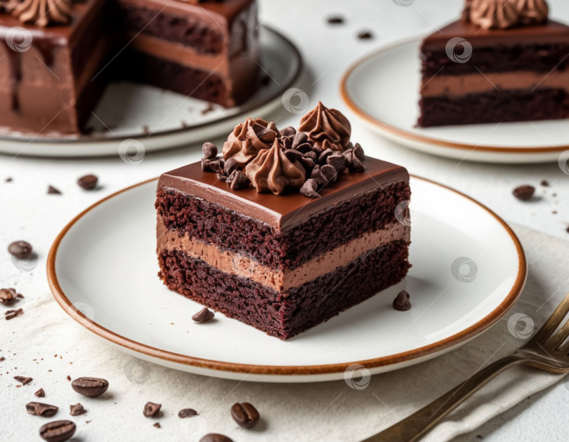 Скачать Шоколадный торт на тарелке. Создан искусственный интеллект. фотосток Ozero