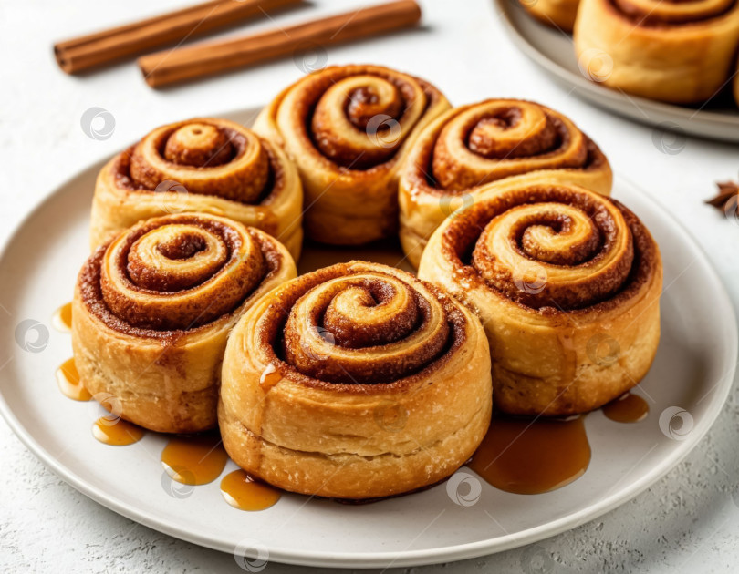 Скачать Свежие домашние булочки, выпечка ручной работы на белом столе. Создан искусственный интеллект. фотосток Ozero