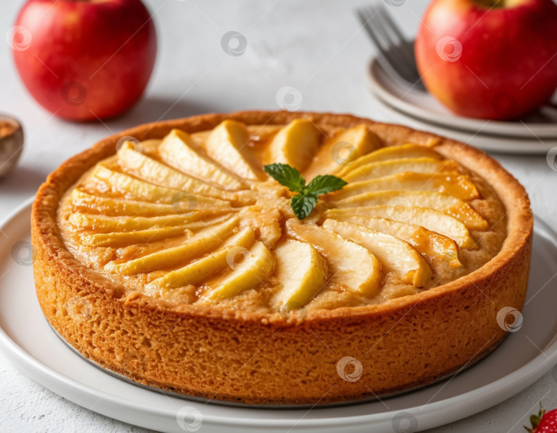 Скачать Шарлотка из яблочного пирога на белом фоне. Создан искусственный интеллект. фотосток Ozero