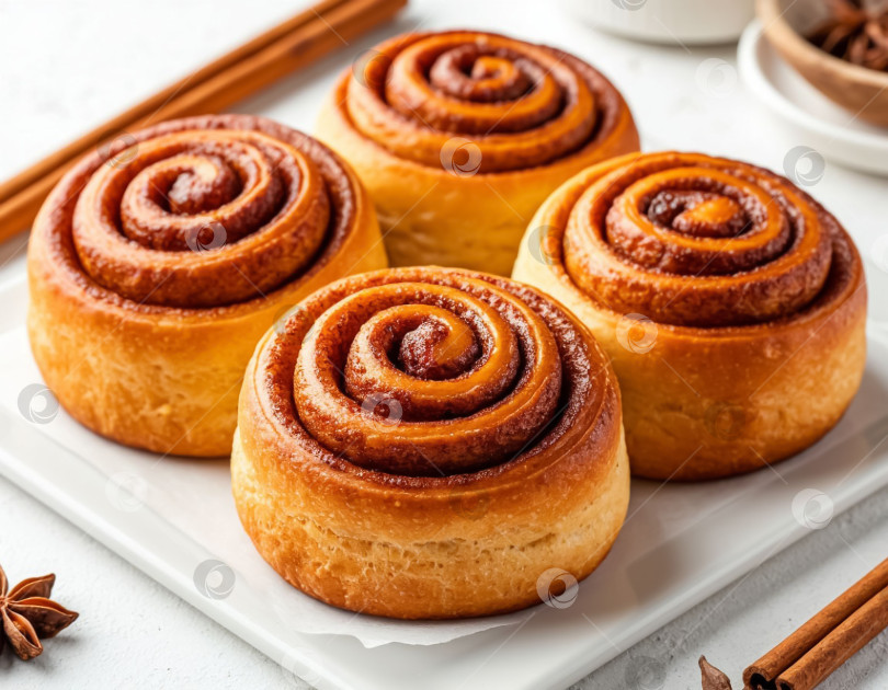 Скачать Свежие домашние булочки, выпечка ручной работы на белом столе. Создан искусственный интеллект. фотосток Ozero