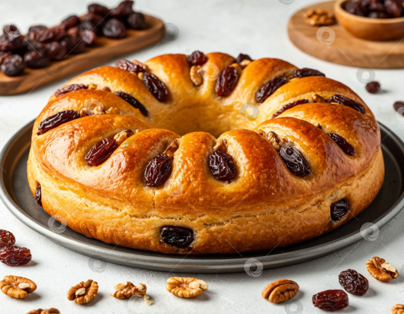 Скачать Пирог с изюмом на столе. Создан искусственный интеллект. фотосток Ozero