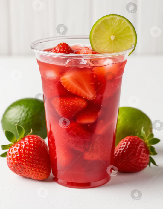 Скачать Летний напиток мохито с клубникой. Создан искусственный интеллект. фотосток Ozero