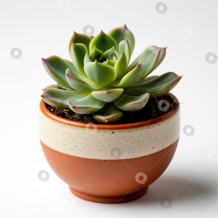 Скачать Суккулент в горшке на белом фоне. Создан искусственный интеллект. фотосток Ozero