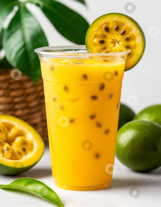 Скачать Летний напиток - лимонад из манго и маракуйи. Создан искусственный интеллект. фотосток Ozero