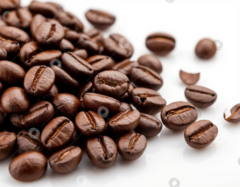 Скачать Кофейные зерна на белом фоне. Создан искусственный интеллект. фотосток Ozero
