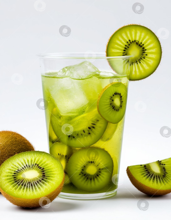 Скачать Лимонад с киви и кактусом на белом фоне. Создан искусственный интеллект. фотосток Ozero