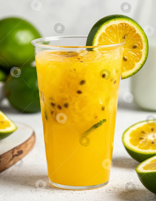Скачать Летний напиток - лимонад из манго и маракуйи. Создан искусственный интеллект. фотосток Ozero