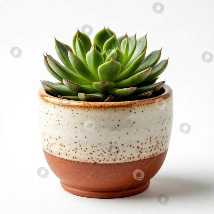 Скачать Суккулент в горшке на белом фоне. Создан искусственный интеллект. фотосток Ozero