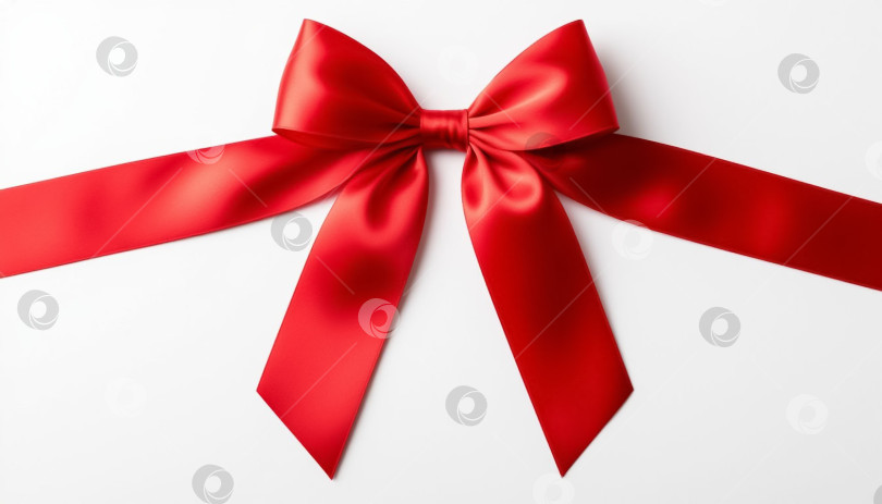 Скачать Красная атласная лента с бантом на белом фоне. Создан искусственный интеллект. фотосток Ozero