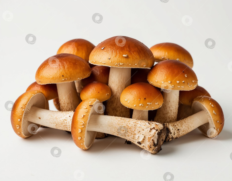 Скачать Съедобные грибы на белом фоне. Создан искусственный интеллект. фотосток Ozero