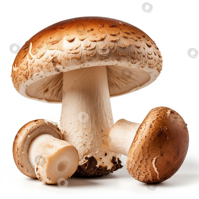 Скачать Съедобные грибы на белом фоне. Создан искусственный интеллект. фотосток Ozero