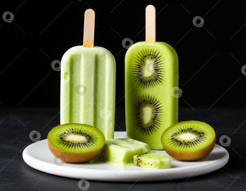 Скачать Мороженое с киви на белом фоне. Создан искусственный интеллект. фотосток Ozero