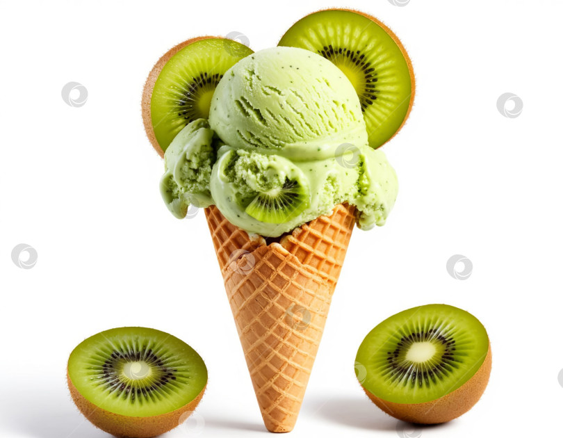 Скачать Мороженое с киви на белом фоне. Создан искусственный интеллект. фотосток Ozero