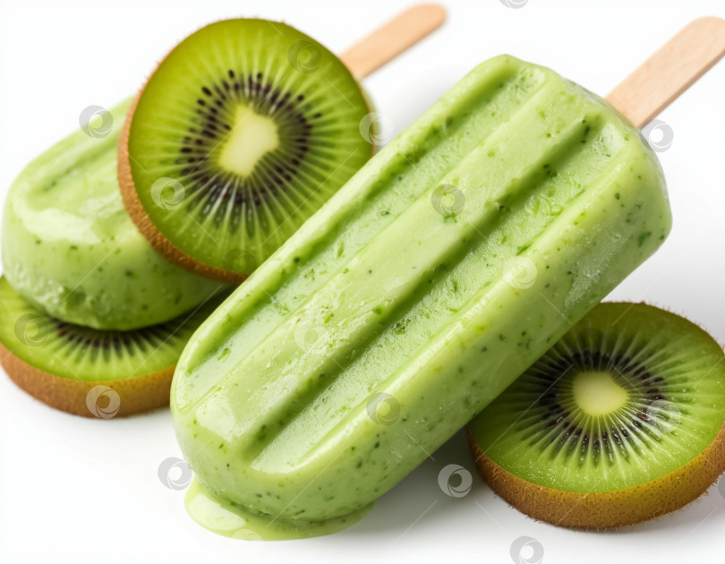 Скачать Мороженое с киви на белом фоне. Создан искусственный интеллект. фотосток Ozero