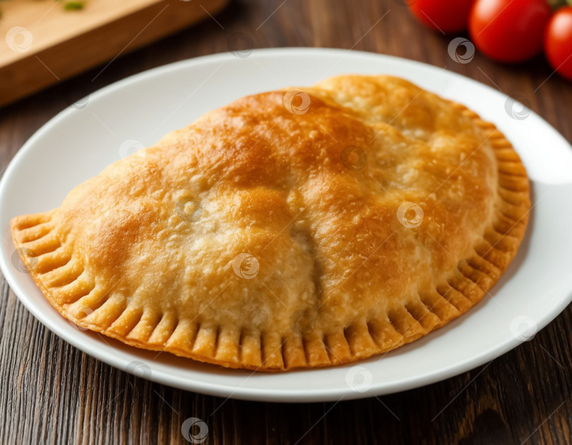 Скачать Жареный пирог на тарелке. Создан искусственный интеллект. фотосток Ozero