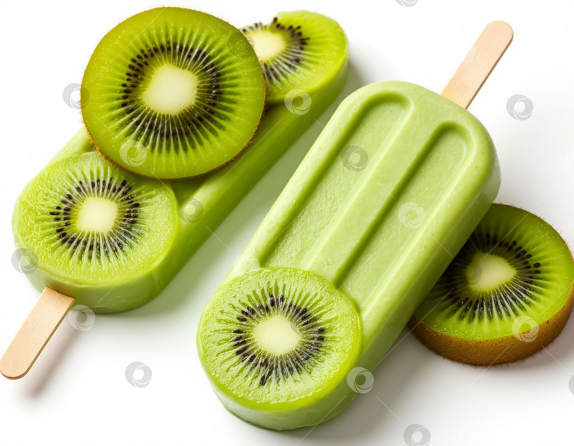 Скачать Мороженое с киви на белом фоне. Создан искусственный интеллект. фотосток Ozero