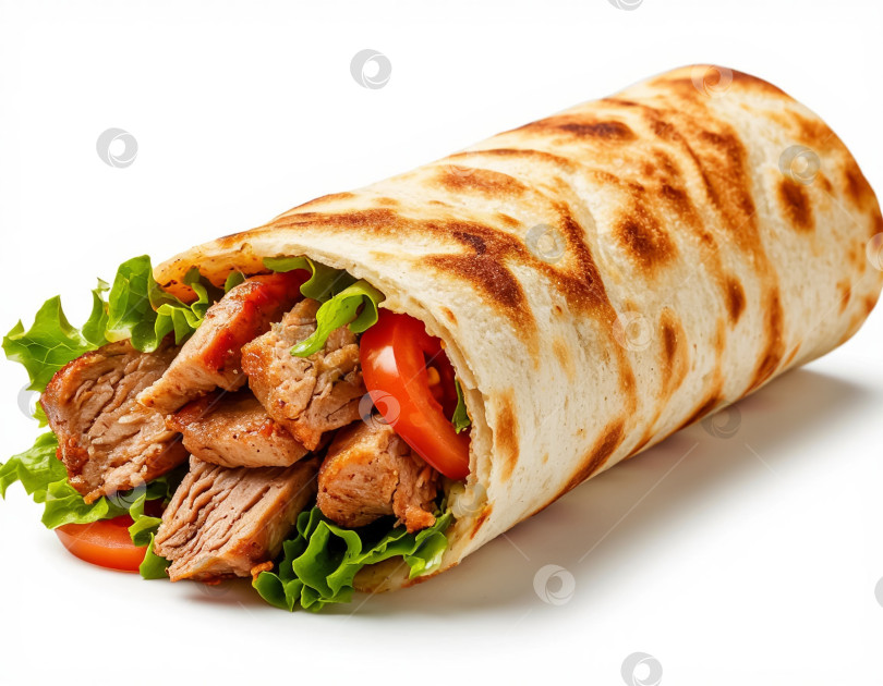 Скачать Шаурма на белом фоне. Создано с помощью искусственного интеллекта. фотосток Ozero