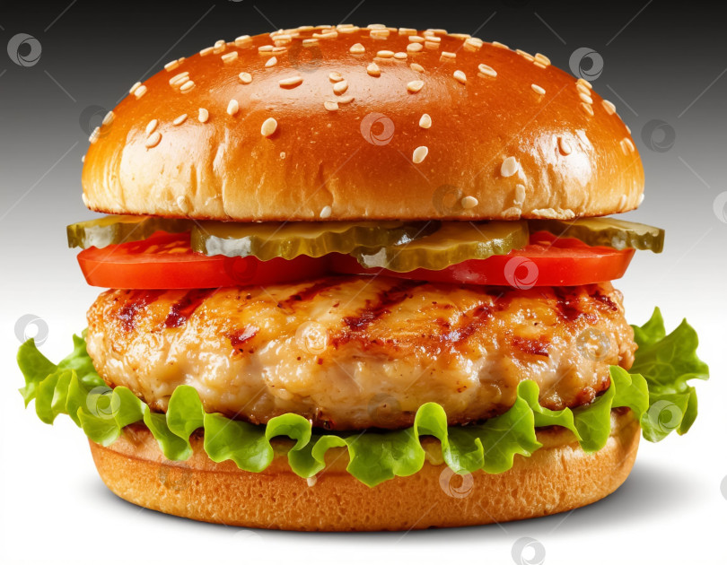 Скачать Куриный бургер на белом столе. Создан искусственный интеллект. фотосток Ozero