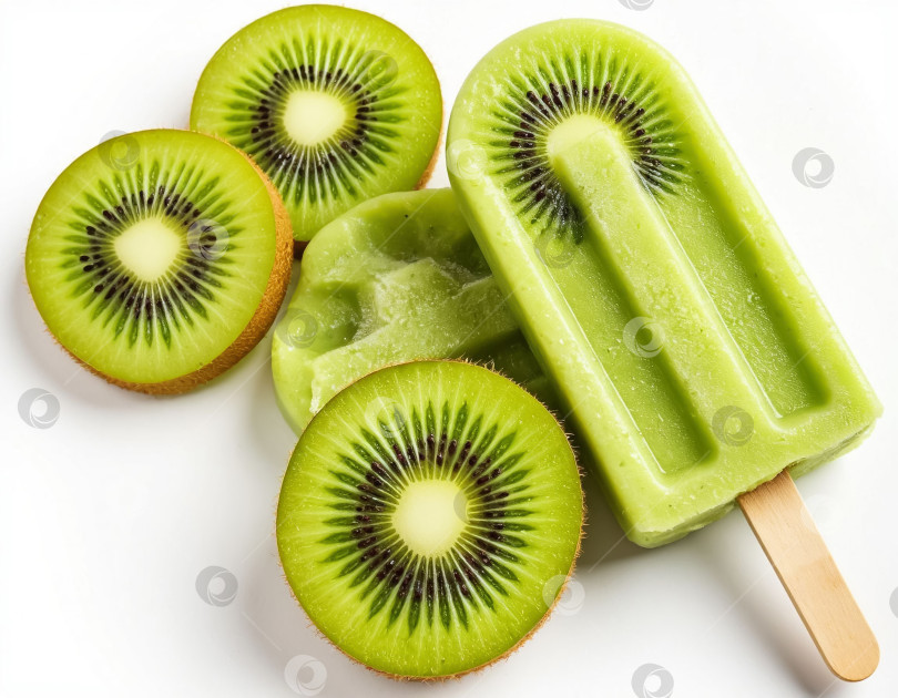 Скачать Мороженое с киви на белом фоне. Создан искусственный интеллект. фотосток Ozero