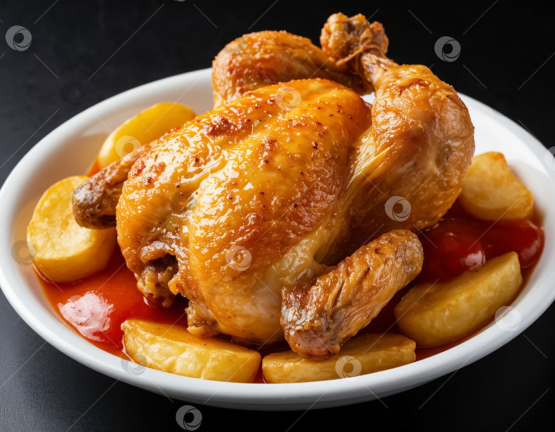 Скачать Курица-гриль на тарелке. Создан искусственный интеллект. фотосток Ozero