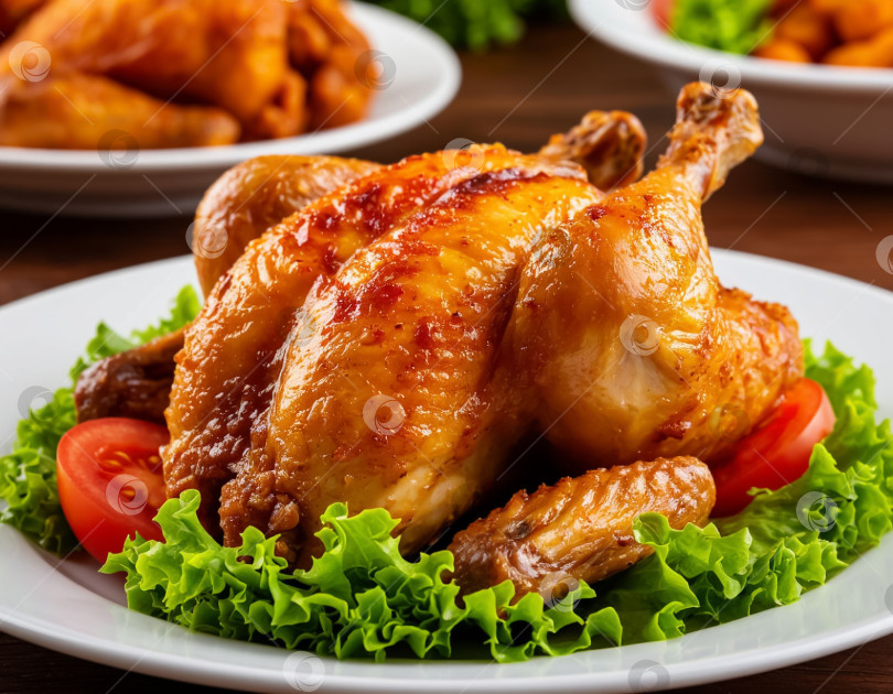 Скачать Курица-гриль на тарелке. Создан искусственный интеллект. фотосток Ozero