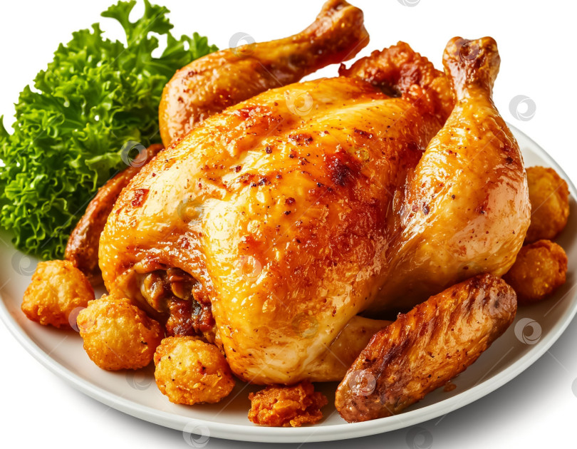 Скачать Курица-гриль на тарелке включена. Создан искусственный интеллект. фотосток Ozero