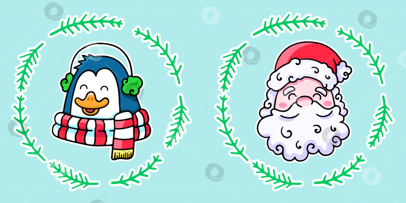 Скачать Милый мультяшный Санта Клаус и пингвин, элемент векторного дизайна, нарисованный от руки фотосток Ozero