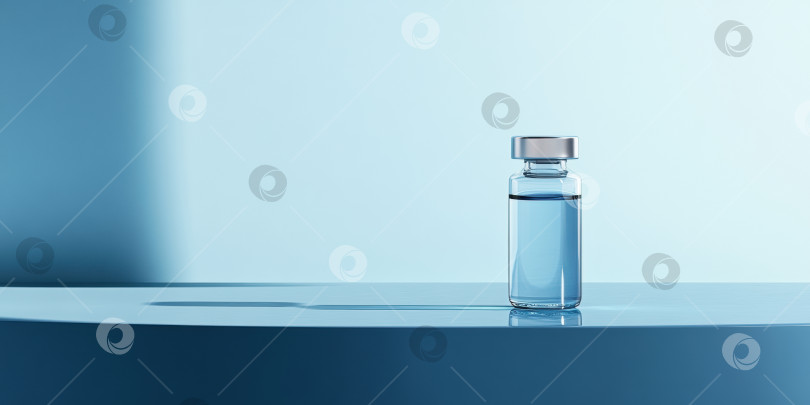 Скачать Футуристический натюрморт с флаконом инсулина на минималистичном синем фоне для медицинского дизайна фотосток Ozero
