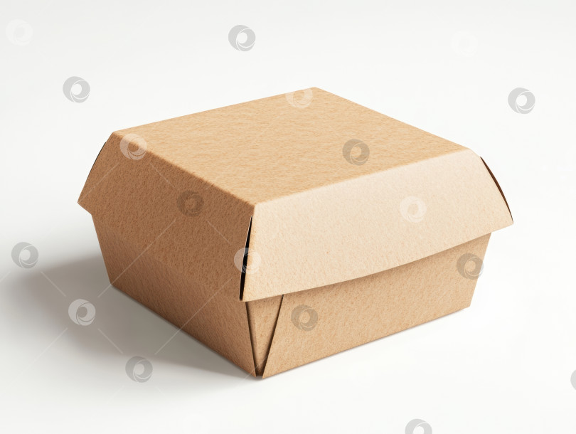 Скачать Фотореалистичная коробка для бургеров из крафт-бумаги для упаковки пищевых продуктов и фирменного дизайна фотосток Ozero