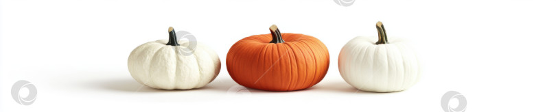 Скачать Трио декоративных тыкв на белом фоне для осеннего праздничного показа фотосток Ozero