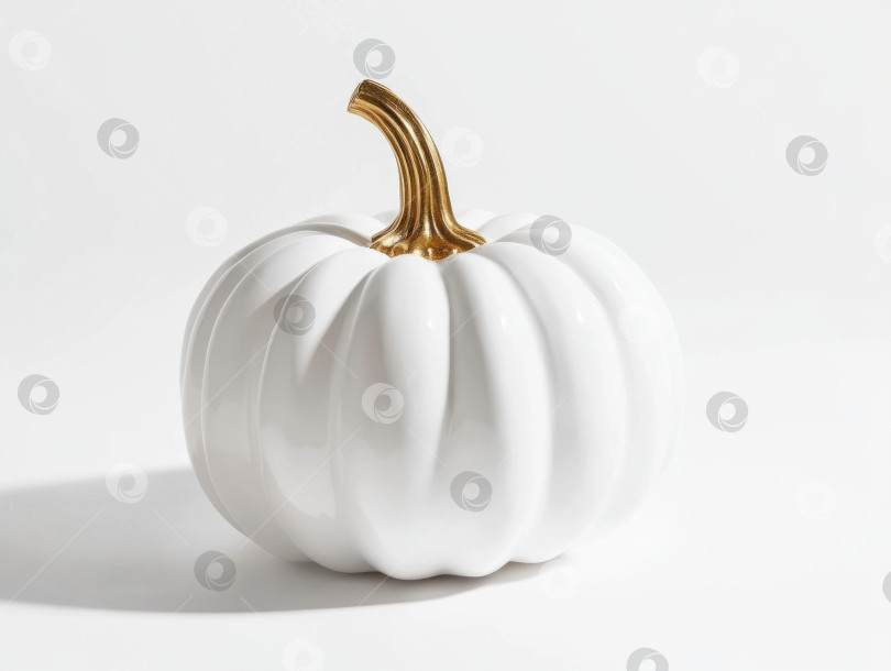 Скачать Элегантная белая тыква с золотой ножкой для осеннего декора и сезонных торжеств фотосток Ozero