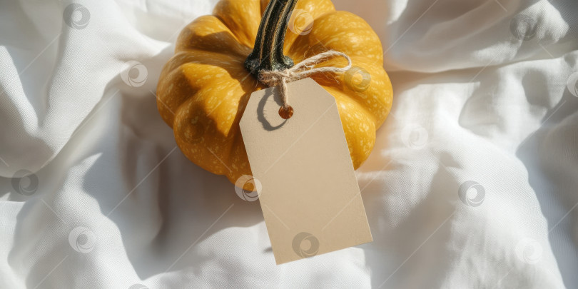 Скачать Осеннее украшение с пустой этикеткой-крафтом на тыкве для идей подарков на день благодарения фотосток Ozero