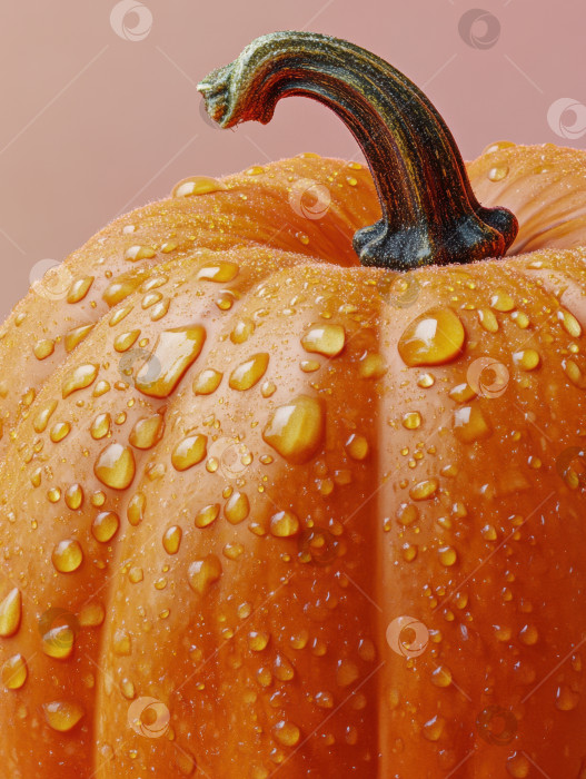 Скачать Ультрареалистичный крупный план текстурированной кожуры тыквы с капельками воды фотосток Ozero
