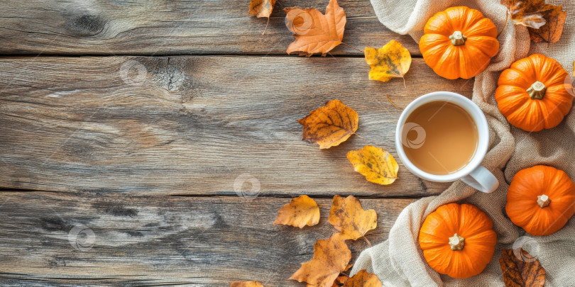 Скачать Уютный осенний сервиз с кофе и маленькими тыквами для сезонного вдохновения фотосток Ozero