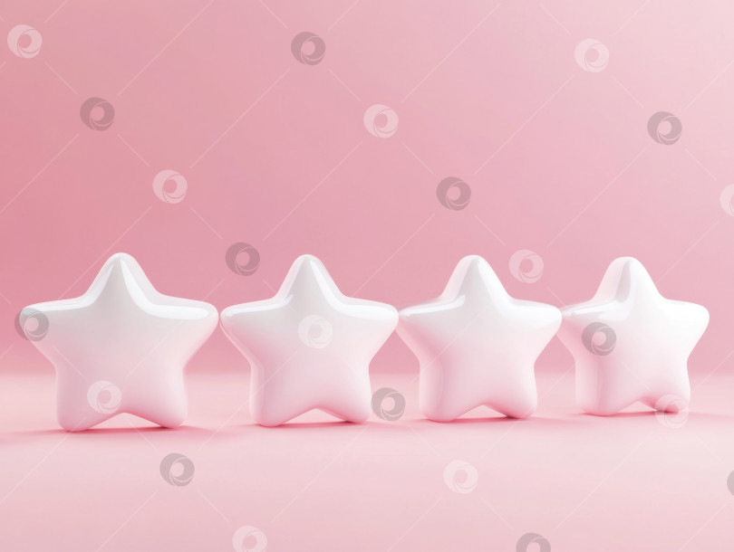 Скачать Минималистичный розовый фон с четырьмя скульптурами в виде белых звезд для креативного дизайна фотосток Ozero