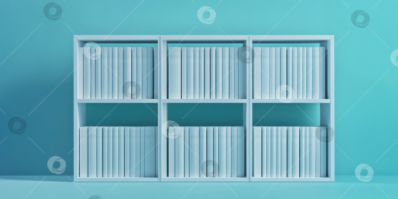 Скачать Минималистичный дизайн белой книжной полки с параллельными книгами для современных интерьеров фотосток Ozero