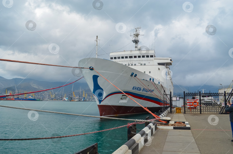 Скачать Россия, Краснодарский край, Новороссийск. Январь 2025 года. Морской порт Новороссийск. ​Круизный лайнер Князь Владимир фотосток Ozero