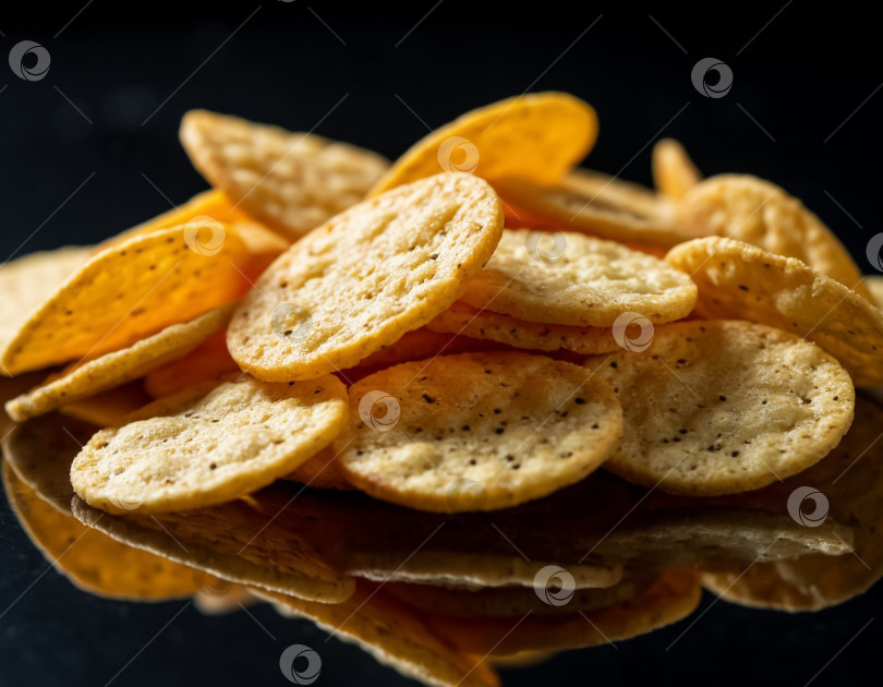Скачать Хрустящие крекеры на темном фоне. Создано искусственным интеллектом. фотосток Ozero