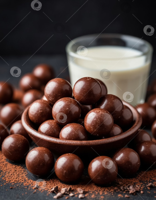Скачать Шоколадные шарики на темном столе. Генерируется искусственным интеллектом. фотосток Ozero