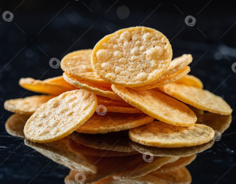 Скачать Хрустящие крекеры на темном фоне. Создано искусственным интеллектом. фотосток Ozero