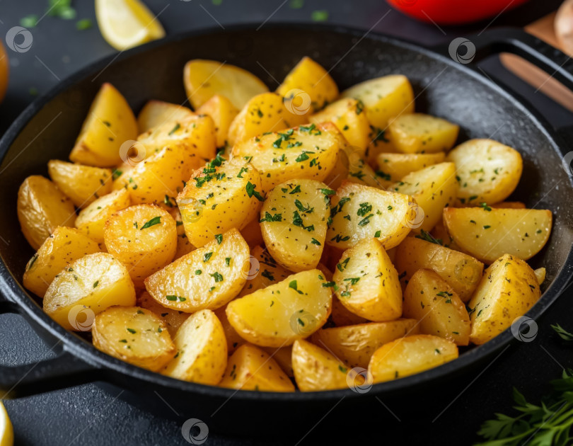 Скачать Жареная картошка крупным планом. Создано искусственным интеллектом. фотосток Ozero