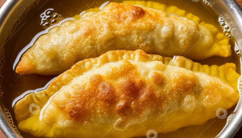 Скачать Пирог с чебуреками обжаривается в масле. Создан искусственный интеллект. фотосток Ozero