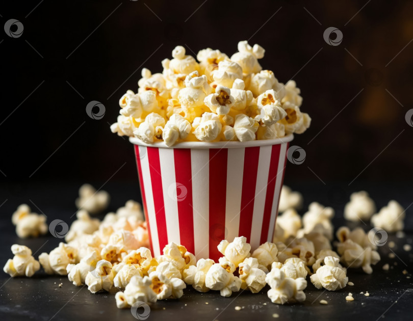 Скачать Попкорн на темном столе. Генерируется искусственным интеллектом. фотосток Ozero