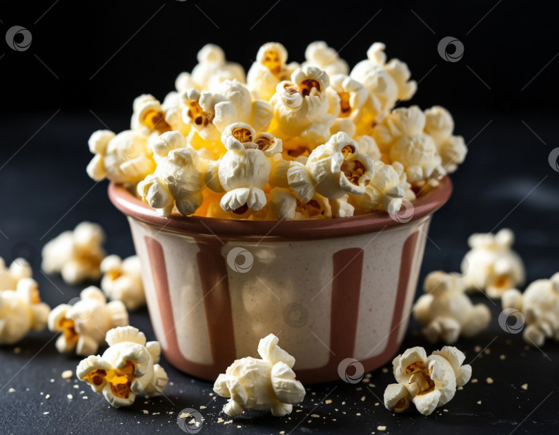 Скачать Попкорн на темном столе. Генерируется искусственным интеллектом. фотосток Ozero