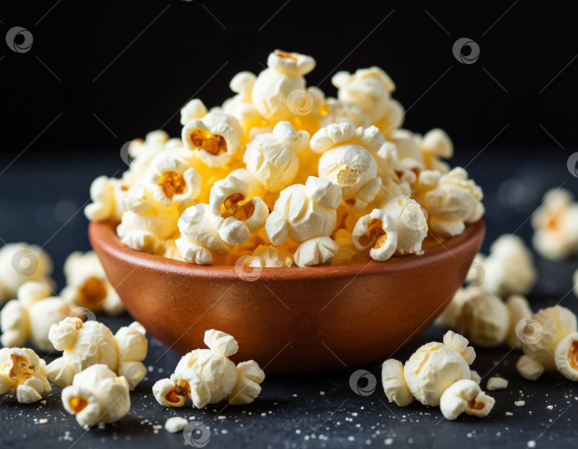 Скачать Попкорн на темном столе. Генерируется искусственным интеллектом. фотосток Ozero