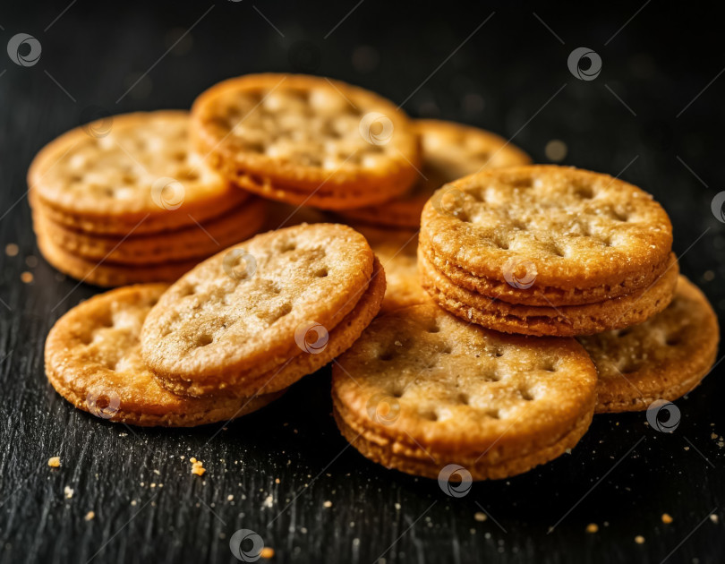 Скачать Хрустящие крекеры на темном фоне. Создано искусственным интеллектом. фотосток Ozero