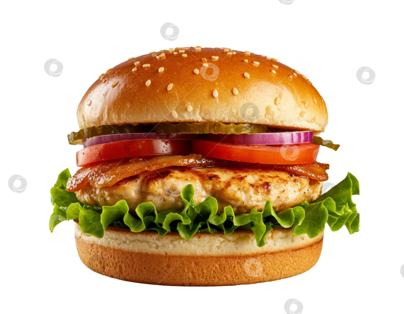 Скачать Куриный бургер на прозрачном фоне. Создан искусственный интеллект. фотосток Ozero