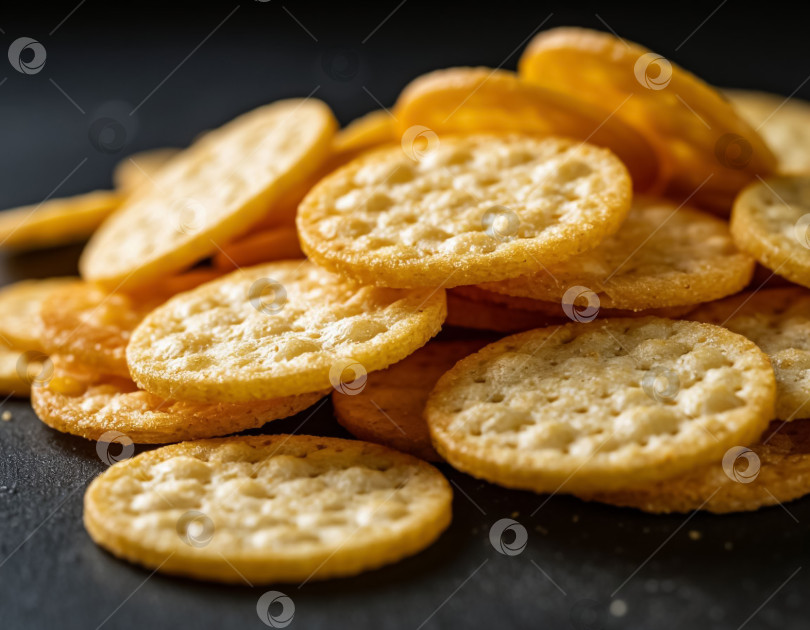 Скачать Хрустящее печенье-крекеры на темном фоне. Создан искусственный интеллект. фотосток Ozero