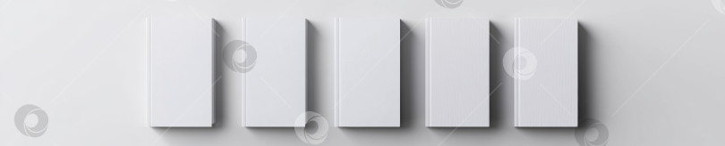 Скачать Минималистичное расположение пяти белых книг в геометрическом порядке для современных дизайнерских концепций фотосток Ozero